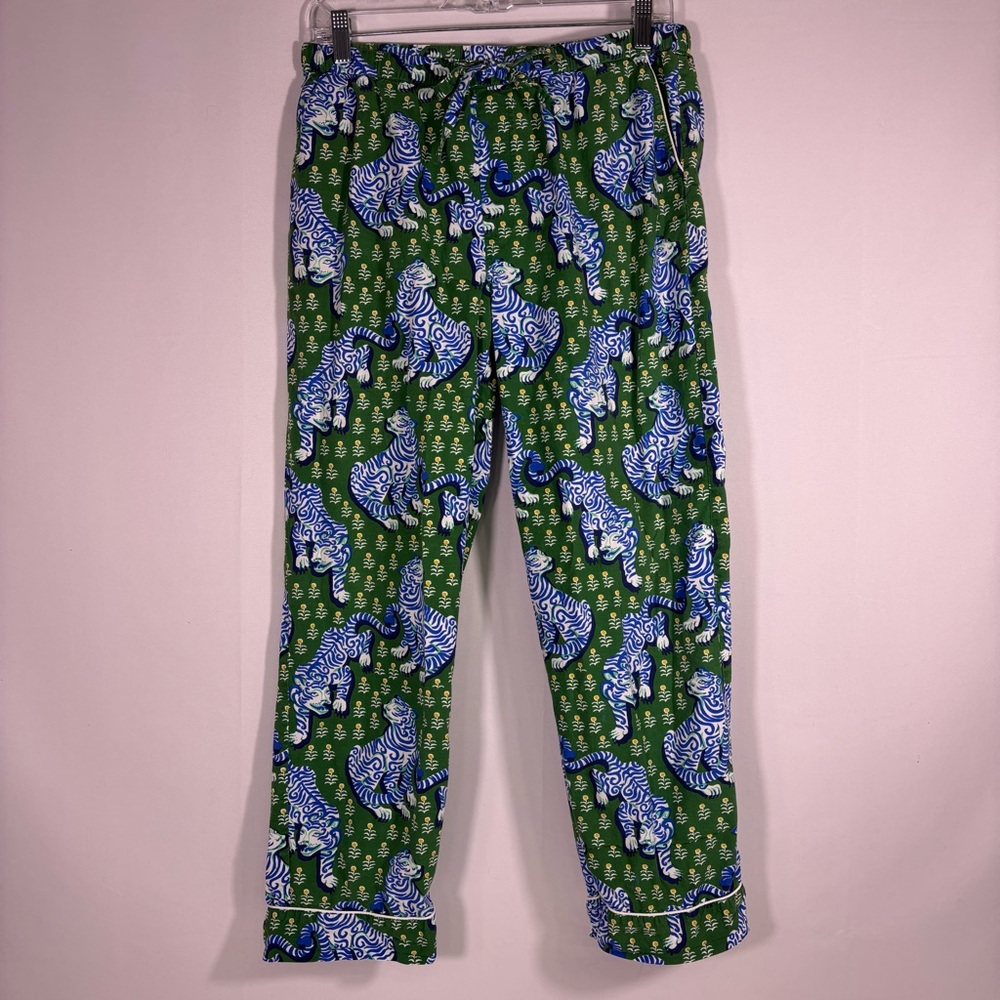 Print Fresh Green and Blue Tiger-Print Cotton Pajama Set - Picture 4 of 16
